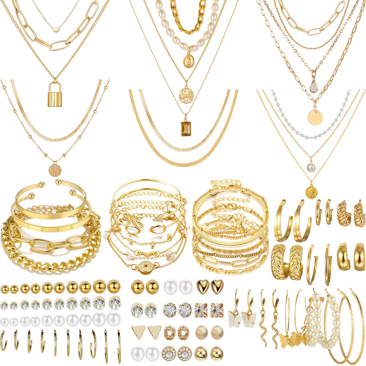 108 Pcs Gold Plated Adjustable Jewelry Sets for Women