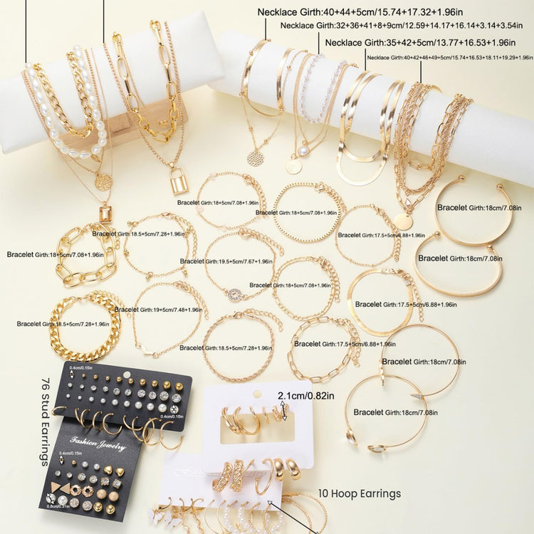 108 Pcs Gold Plated Adjustable Jewelry Sets for Women