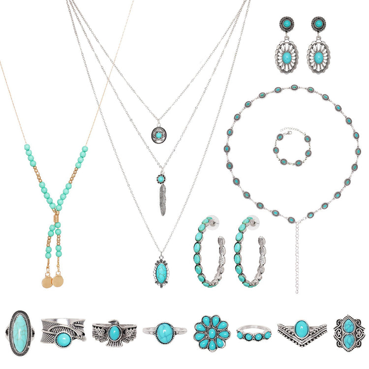 Bohemian Turquoise Adjustable Holiday Beach Jewelry Set