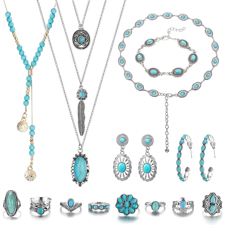 Bohemian Turquoise Adjustable Holiday Beach Jewelry Set