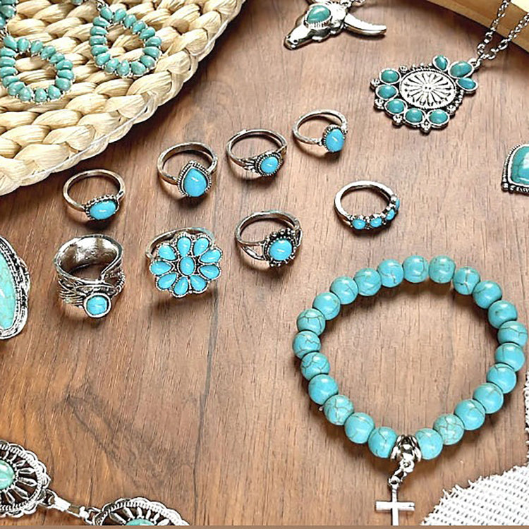 Bohemian Turquoise Adjustable Holiday Beach Jewelry Set