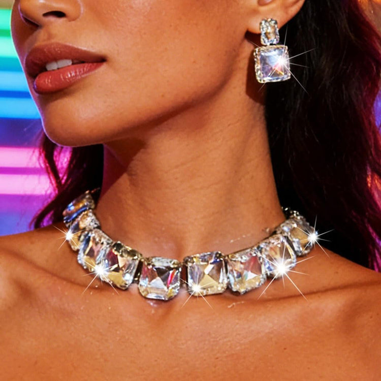 Chunky Diamond Choker Necklace Prom Jewelry Set for Women