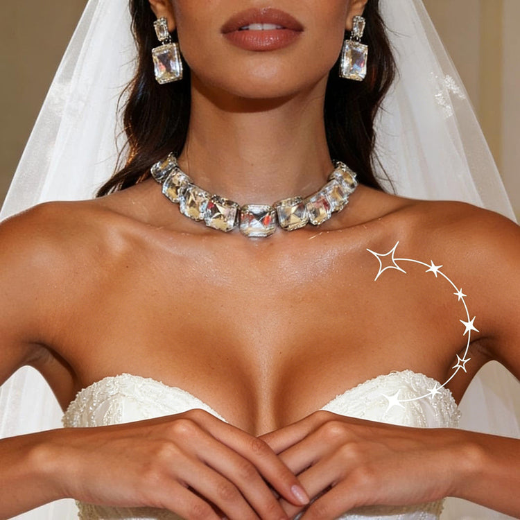 Chunky Diamond Choker Necklace Prom Jewelry Set for Women