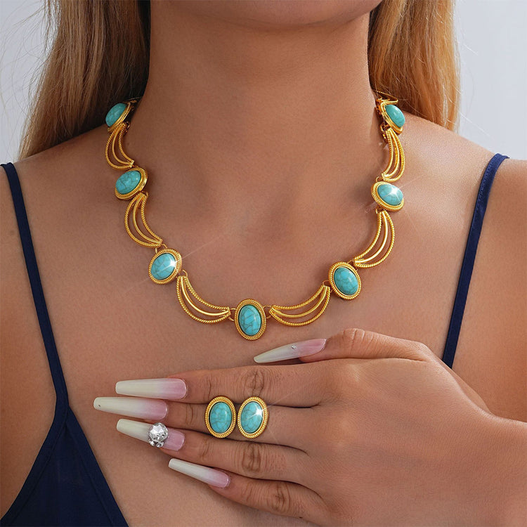 Turquoise Thick 2 Pieces Jewelry Bridal Wedding Sets for Women