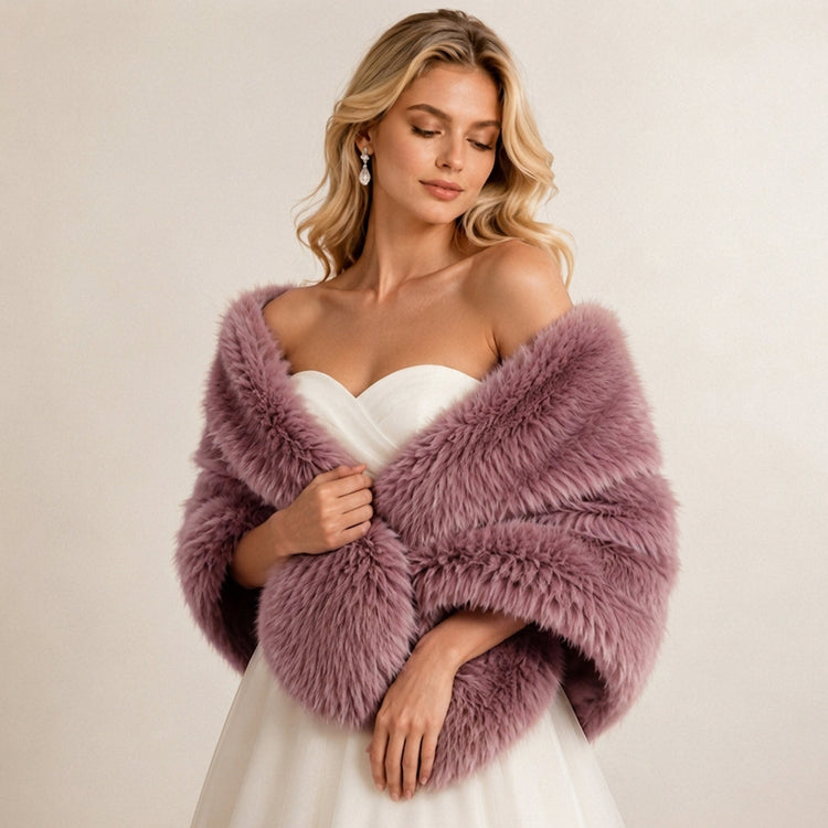 Faux Fur Bridal Shawl Wrap Plush Warm Shoulder Stole With Satin Lining Faux Fur Cover‑Up For Wedding Evening Formal Gown