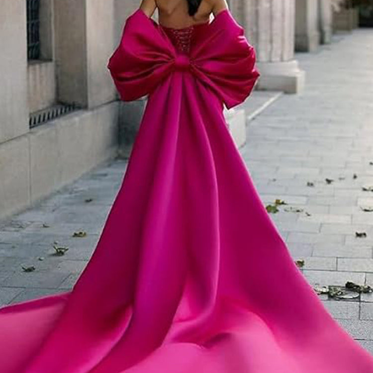 Detachable Oversized Satin Back Bow Statement Bridal Gown Accessory Decorative Large Bow With Long Tails For Wedding Evening Formal Dress