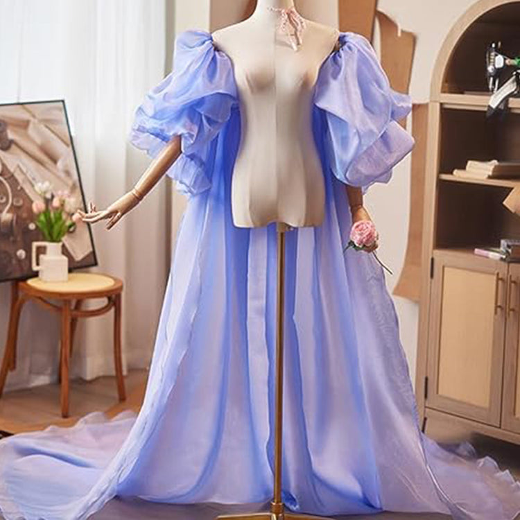 Women'S Organza Shoulder Shawl Long Ball Gown Cape Detachable Train Wedding Bridal Shawl