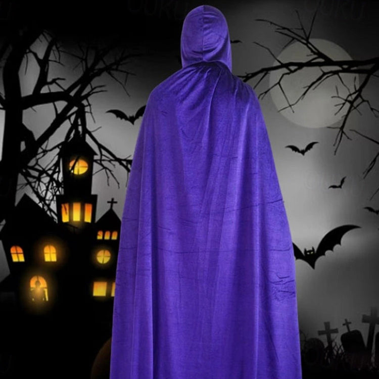 Velvet Hooded Long Halloween Cloak Floor‑Length Witch Wizard Cosplay Cape With Ribbon Tie For Costume Party