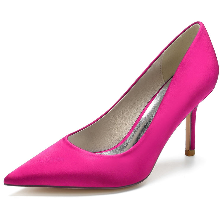 Women's Silk Satin Pointed Toe High Heel Simple Wedding Party Shoes