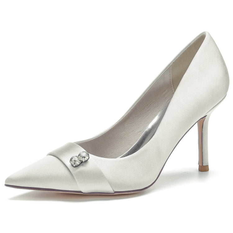 Women's Pointed Toe Stiletto Heel Wedding Party Shoes with Rhinestone
