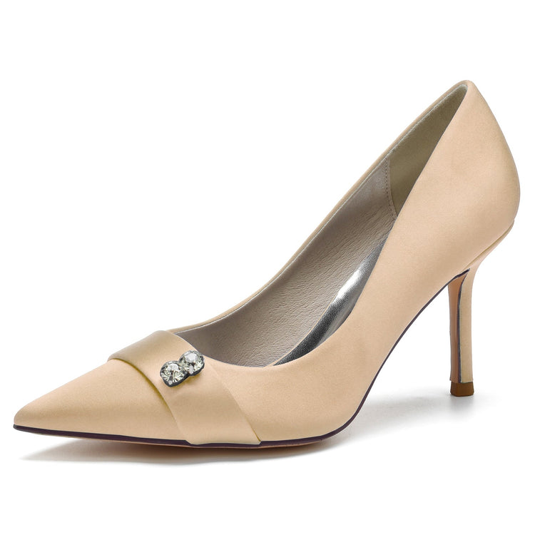 Women's Pointed Toe Stiletto Heel Wedding Party Shoes with Rhinestone