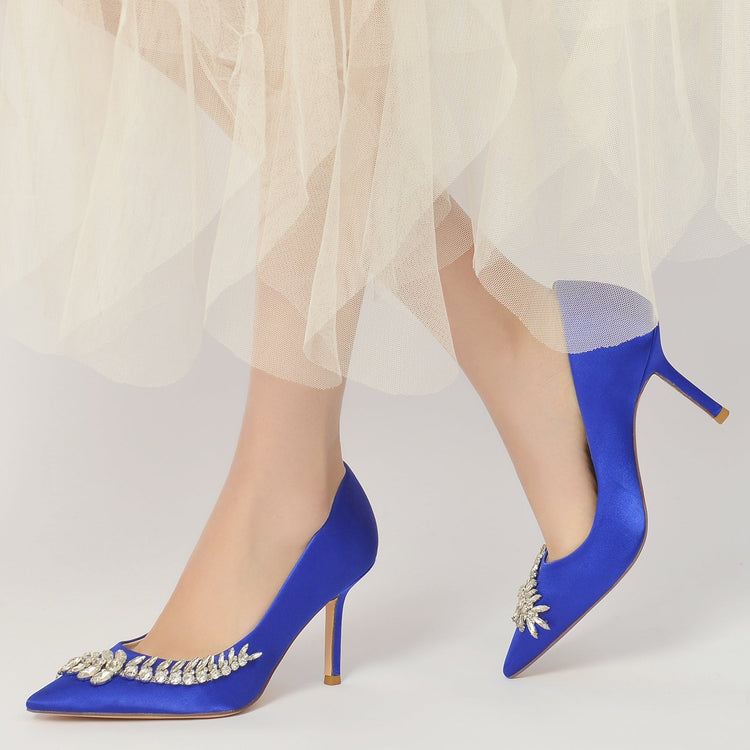 Women's Closed Toe High Heel Wedding Party Shoes with Rhinestones