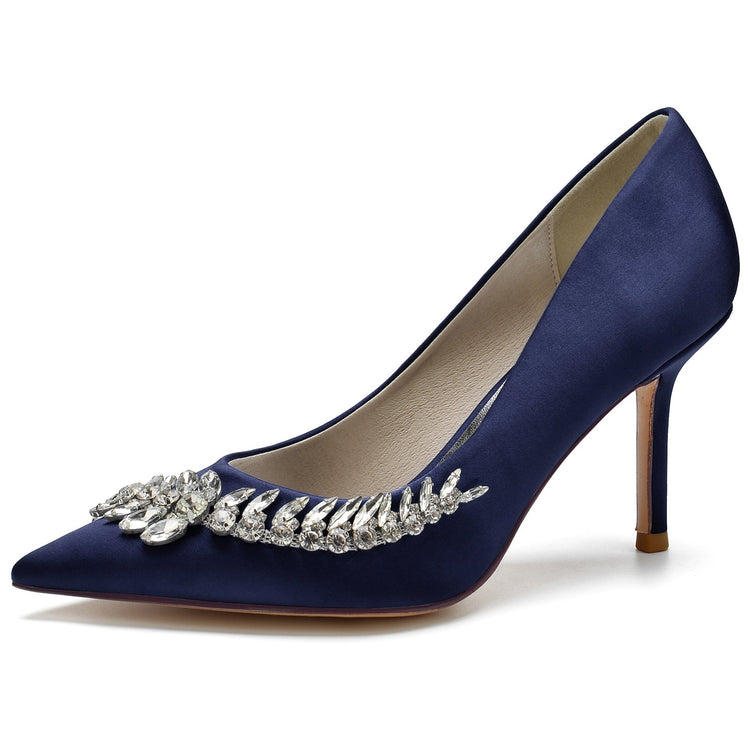 Women's Closed Toe High Heel Wedding Party Shoes with Rhinestones