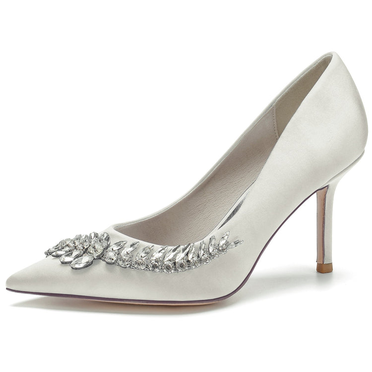 Women's Closed Toe High Heel Wedding Party Shoes with Rhinestones