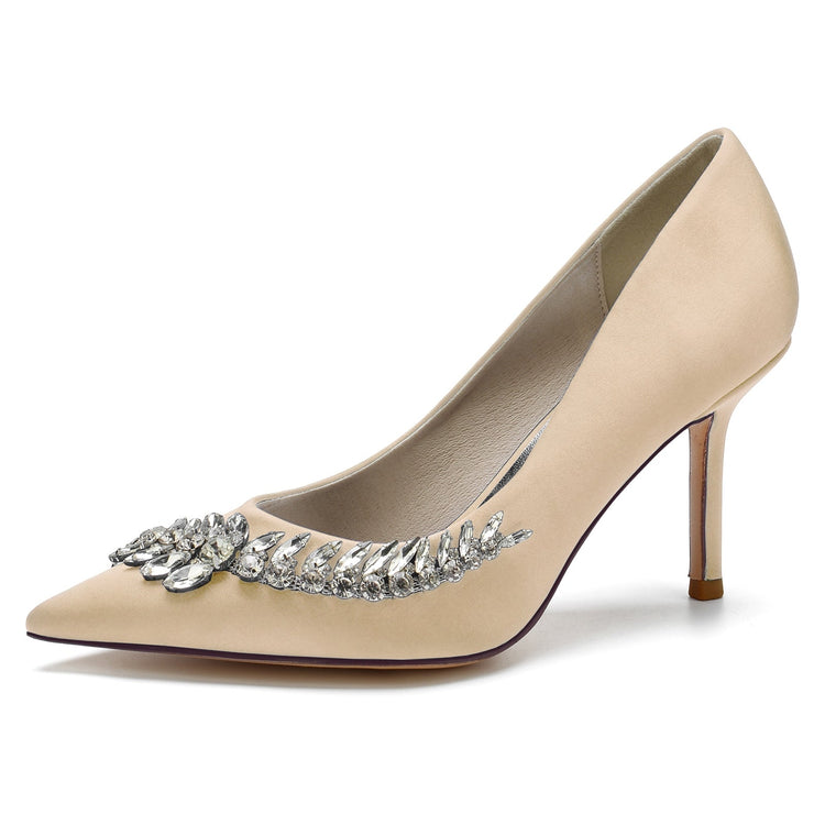 Women's Closed Toe High Heel Wedding Party Shoes with Rhinestones