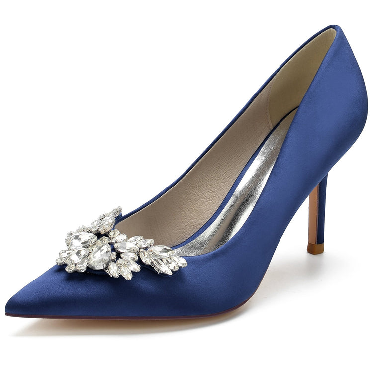 Floral Rhinestone Closed Toe High Heel Wedding Party Shoes for Women