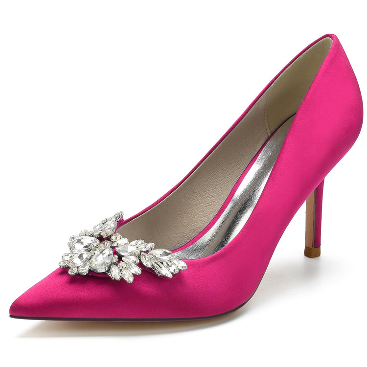 Floral Rhinestone Closed Toe High Heel Wedding Party Shoes for Women