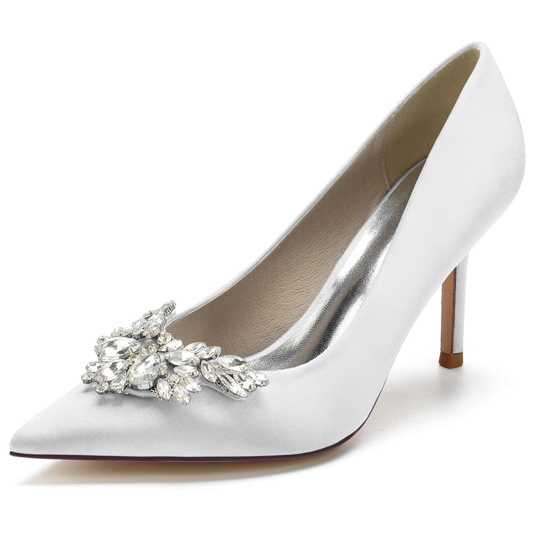 Floral Rhinestone Closed Toe High Heel Wedding Party Shoes for Women