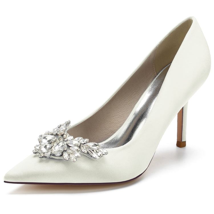 Floral Rhinestone Closed Toe High Heel Wedding Party Shoes for Women