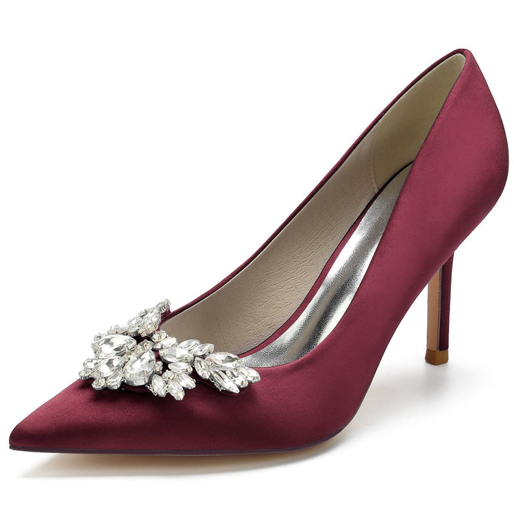 Floral Rhinestone Closed Toe High Heel Wedding Party Shoes for Women