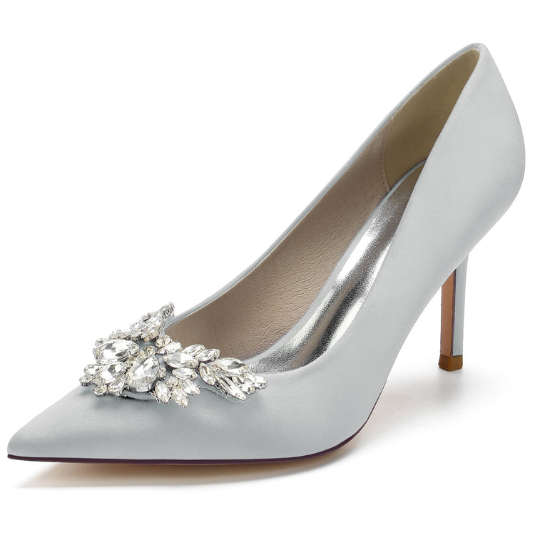 Floral Rhinestone Closed Toe High Heel Wedding Party Shoes for Women