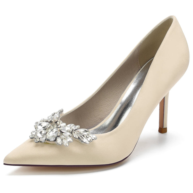 Floral Rhinestone Closed Toe High Heel Wedding Party Shoes for Women