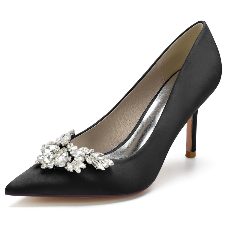 Floral Rhinestone Closed Toe High Heel Wedding Party Shoes for Women