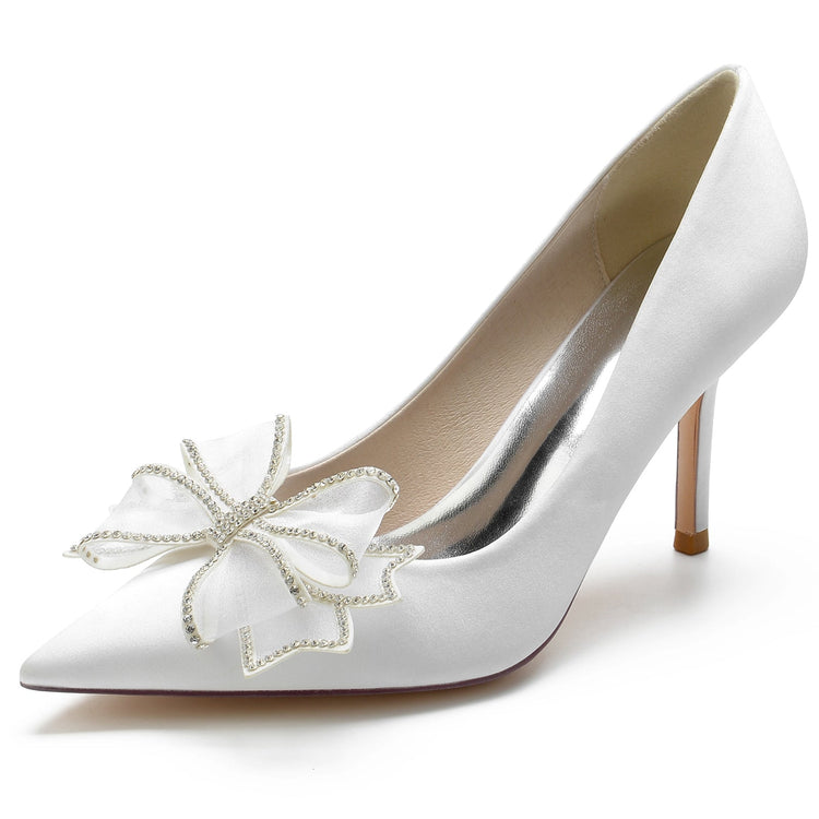 Pointed Toe High Heel Wedding Party Shoes with 3D Rhinestone Bow