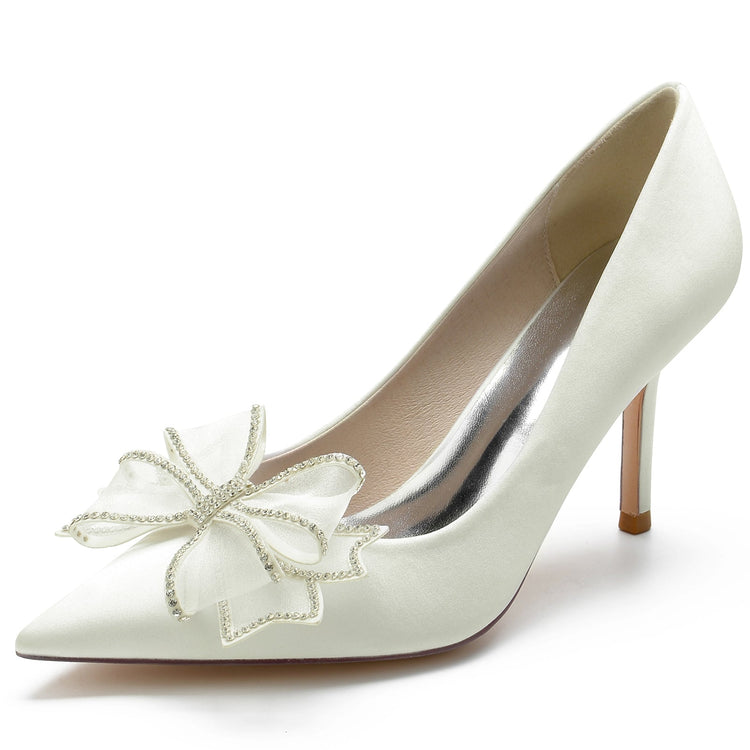 Pointed Toe High Heel Wedding Party Shoes with 3D Rhinestone Bow