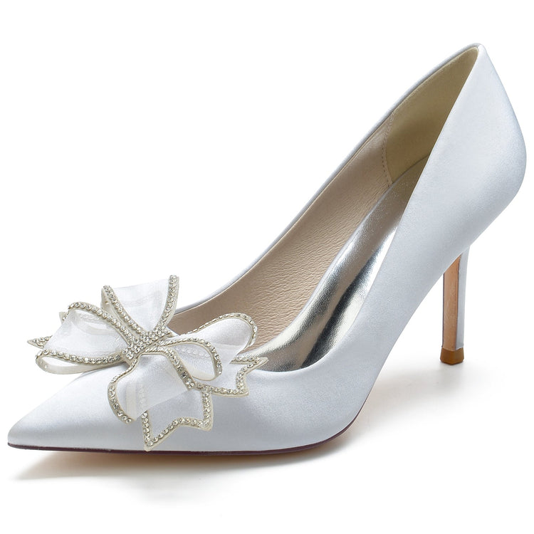 Pointed Toe High Heel Wedding Party Shoes with 3D Rhinestone Bow