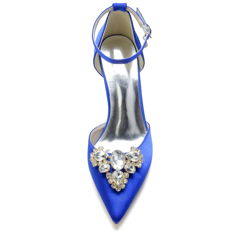Delicated Rhinestone Closed Toe High Heel Wedding Party Shoes with Buckle