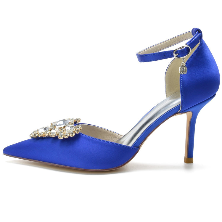 Delicated Rhinestone Closed Toe High Heel Wedding Party Shoes with Buckle