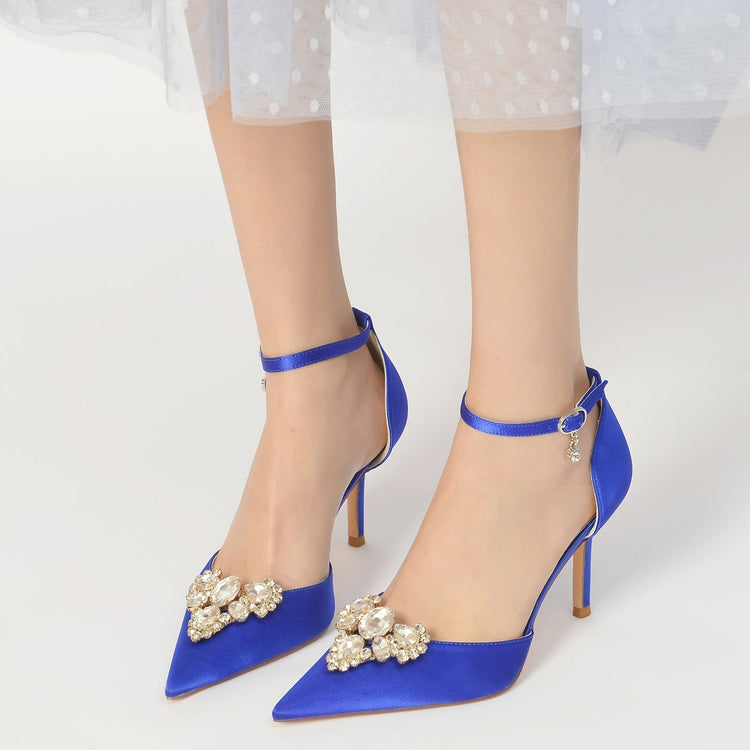 Delicated Rhinestone Closed Toe High Heel Wedding Party Shoes with Buckle