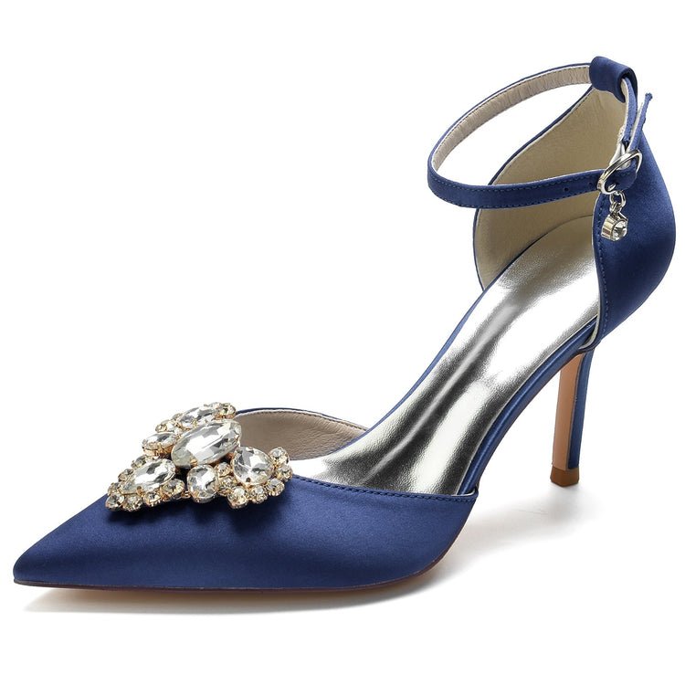 Delicated Rhinestone Closed Toe High Heel Wedding Party Shoes with Buckle
