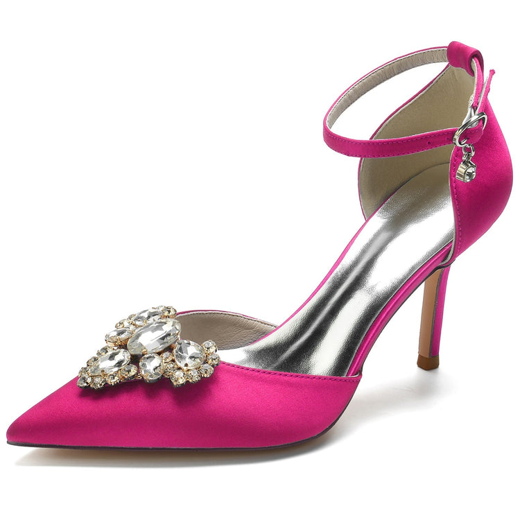 Delicated Rhinestone Closed Toe High Heel Wedding Party Shoes with Buckle