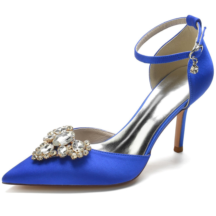 Delicated Rhinestone Closed Toe High Heel Wedding Party Shoes with Buckle