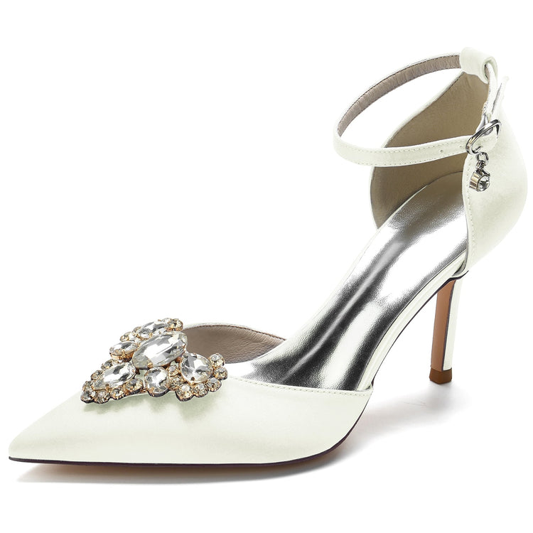Delicated Rhinestone Closed Toe High Heel Wedding Party Shoes with Buckle