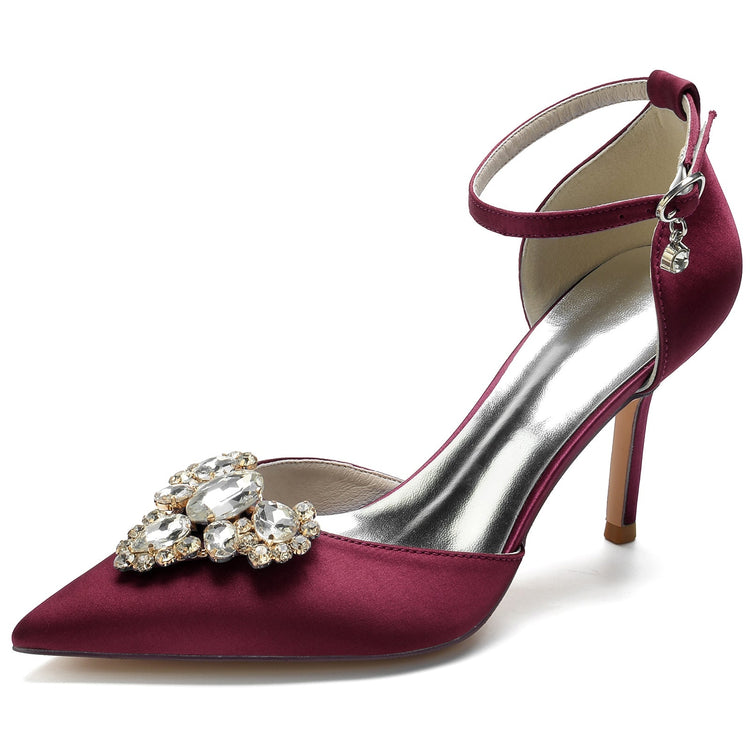 Delicated Rhinestone Closed Toe High Heel Wedding Party Shoes with Buckle