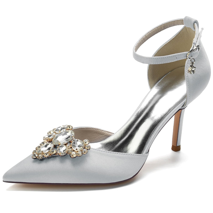 Delicated Rhinestone Closed Toe High Heel Wedding Party Shoes with Buckle