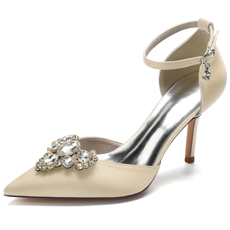 Delicated Rhinestone Closed Toe High Heel Wedding Party Shoes with Buckle