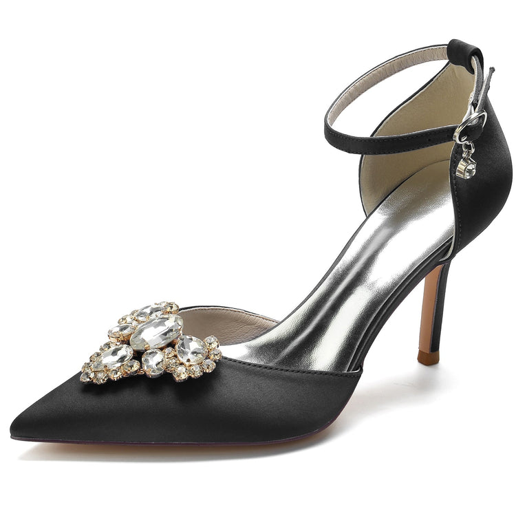 Delicated Rhinestone Closed Toe High Heel Wedding Party Shoes with Buckle