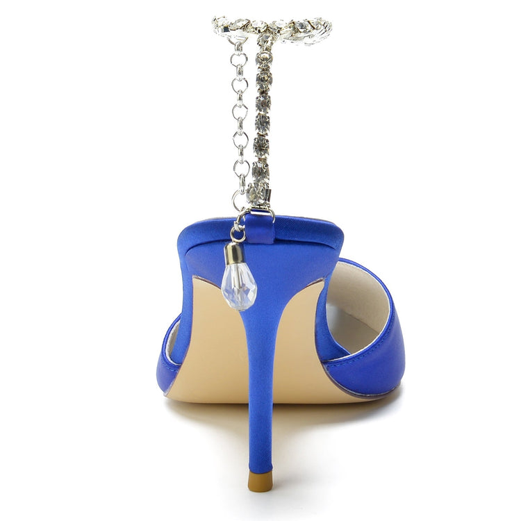 Women's Pointed Toe Stiletto Heel Daily Mule Sandal with Crystal Ankle Chain