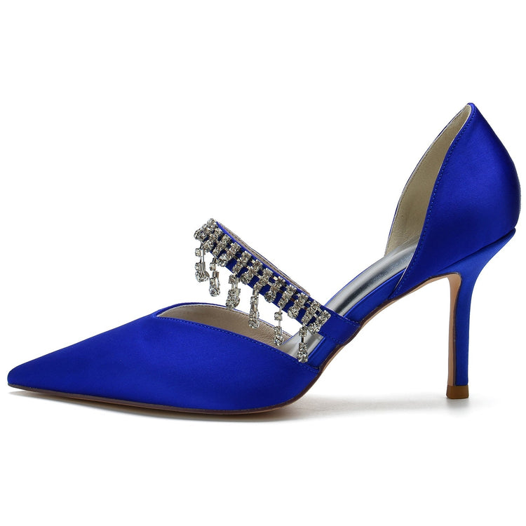 Women's Pointed Toe Stiletto Heel Wedding Party Shoes with Rhinestone Fringe