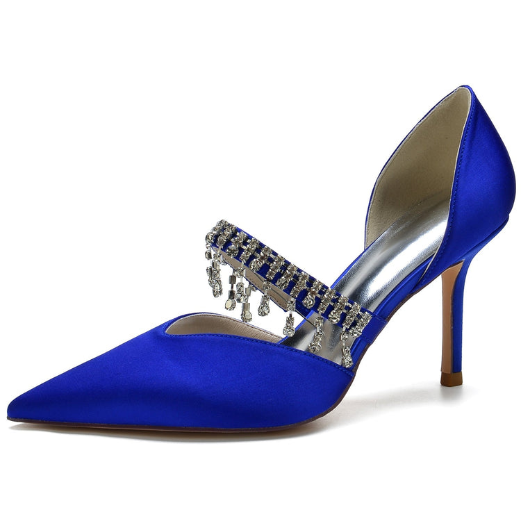 Women's Pointed Toe Stiletto Heel Wedding Party Shoes with Rhinestone Fringe