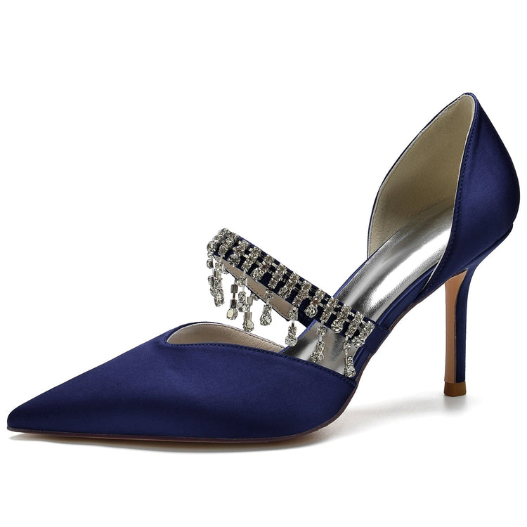 Women's Pointed Toe Stiletto Heel Wedding Party Shoes with Rhinestone Fringe