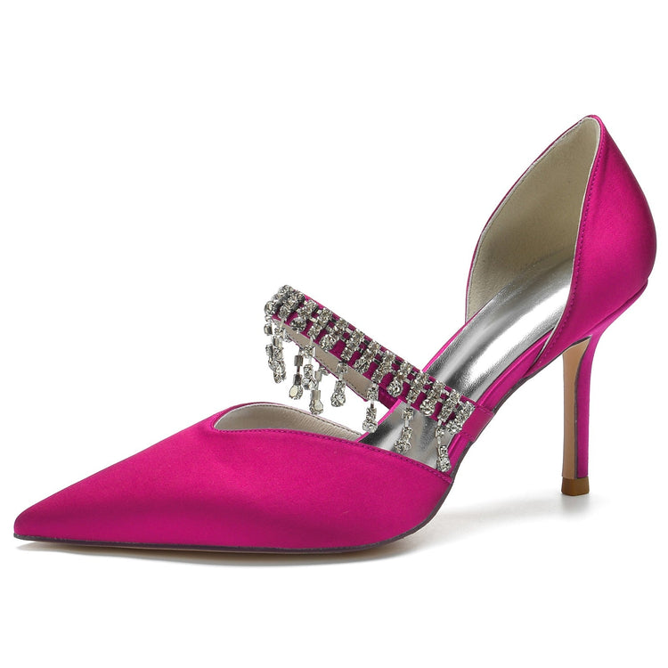 Women's Pointed Toe Stiletto Heel Wedding Party Shoes with Rhinestone Fringe