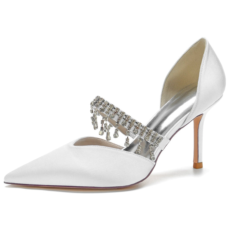 Women's Pointed Toe Stiletto Heel Wedding Party Shoes with Rhinestone Fringe