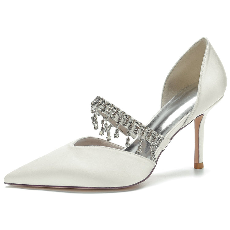Women's Pointed Toe Stiletto Heel Wedding Party Shoes with Rhinestone Fringe