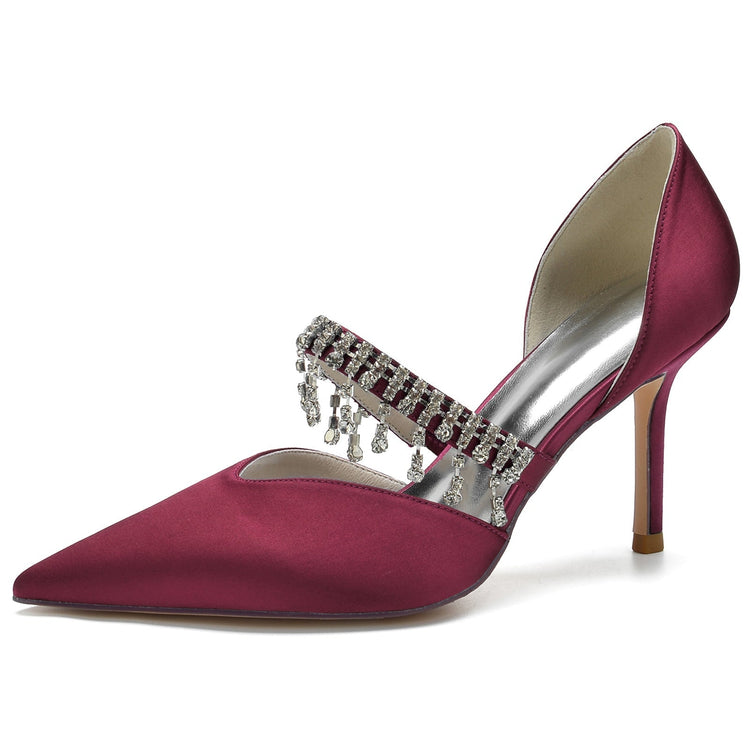 Women's Pointed Toe Stiletto Heel Wedding Party Shoes with Rhinestone Fringe