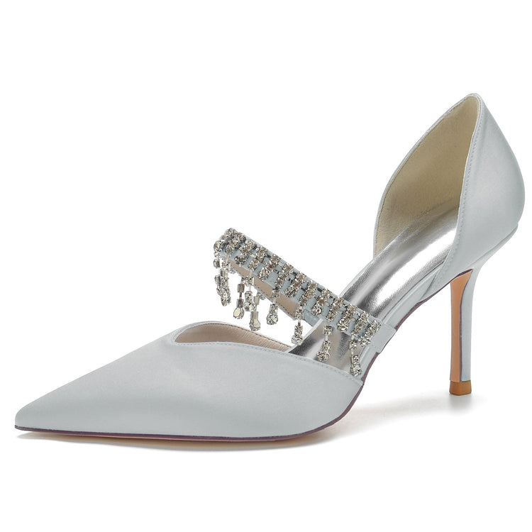 Women's Pointed Toe Stiletto Heel Wedding Party Shoes with Rhinestone Fringe